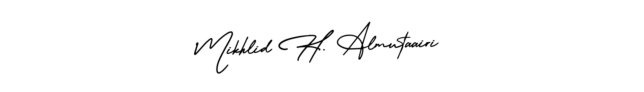 This is the best signature style for the Mikhlid H. Almutaairi name. Also you like these signature font (AmerikaSignatureDemo-Regular). Mix name signature. Mikhlid H. Almutaairi signature style 3 images and pictures png