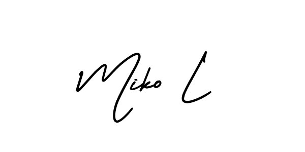 The best way (AmerikaSignatureDemo-Regular) to make a short signature is to pick only two or three words in your name. The name Miko L include a total of six letters. For converting this name. Miko L signature style 3 images and pictures png