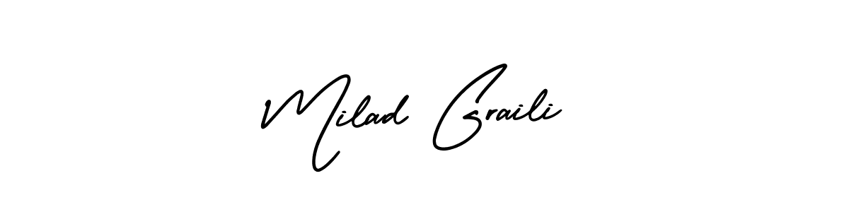 See photos of Milad Graili official signature by Spectra . Check more albums & portfolios. Read reviews & check more about AmerikaSignatureDemo-Regular font. Milad Graili signature style 3 images and pictures png