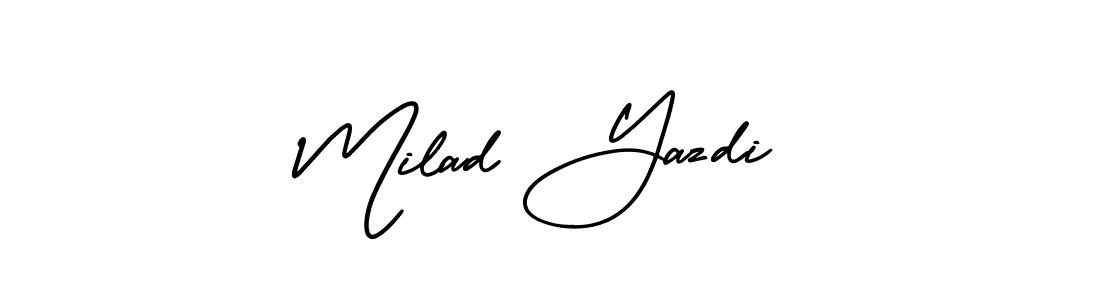 You should practise on your own different ways (AmerikaSignatureDemo-Regular) to write your name (Milad Yazdi) in signature. don't let someone else do it for you. Milad Yazdi signature style 3 images and pictures png