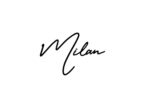 You should practise on your own different ways (AmerikaSignatureDemo-Regular) to write your name (Milan) in signature. don't let someone else do it for you. Milan signature style 3 images and pictures png