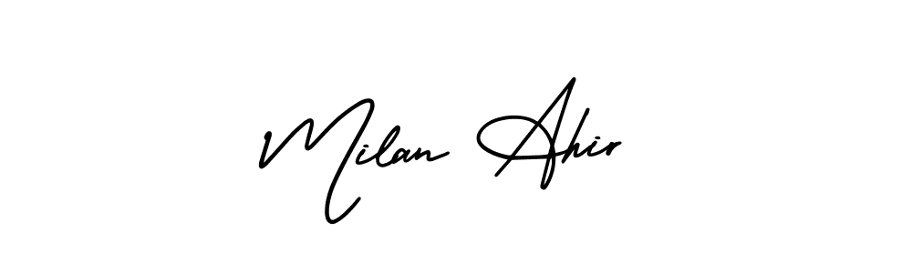Similarly AmerikaSignatureDemo-Regular is the best handwritten signature design. Signature creator online .You can use it as an online autograph creator for name Milan Ahir. Milan Ahir signature style 3 images and pictures png