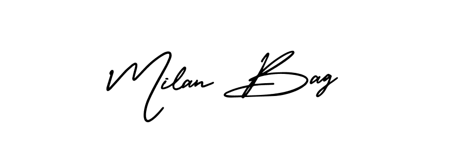 The best way (AmerikaSignatureDemo-Regular) to make a short signature is to pick only two or three words in your name. The name Milan Bag include a total of six letters. For converting this name. Milan Bag signature style 3 images and pictures png