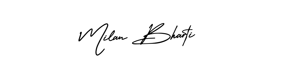 This is the best signature style for the Milan Bharti name. Also you like these signature font (AmerikaSignatureDemo-Regular). Mix name signature. Milan Bharti signature style 3 images and pictures png