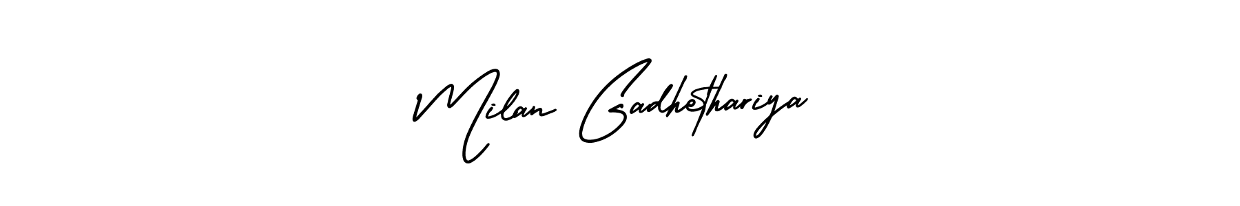 It looks lik you need a new signature style for name Milan Gadhethariya. Design unique handwritten (AmerikaSignatureDemo-Regular) signature with our free signature maker in just a few clicks. Milan Gadhethariya signature style 3 images and pictures png