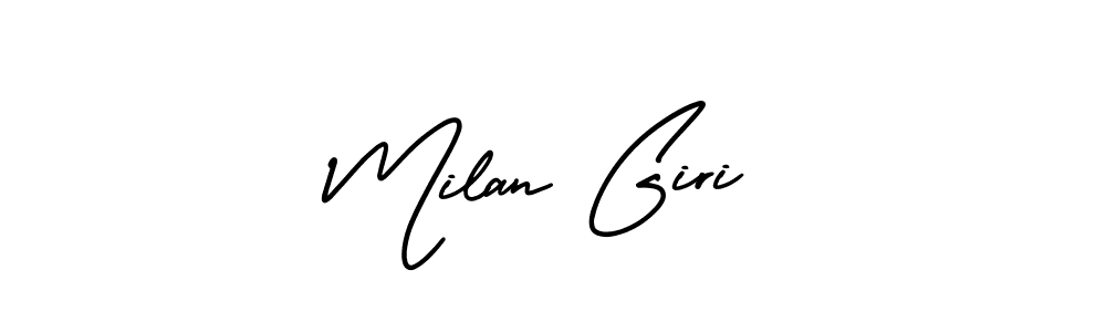 You should practise on your own different ways (AmerikaSignatureDemo-Regular) to write your name (Milan Giri) in signature. don't let someone else do it for you. Milan Giri signature style 3 images and pictures png