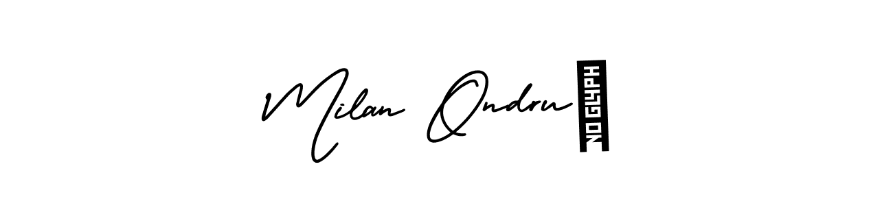 You should practise on your own different ways (AmerikaSignatureDemo-Regular) to write your name (Milan Ondruš) in signature. don't let someone else do it for you. Milan Ondruš signature style 3 images and pictures png