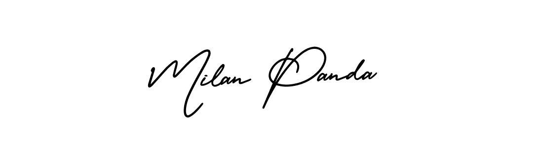 You should practise on your own different ways (AmerikaSignatureDemo-Regular) to write your name (Milan Panda) in signature. don't let someone else do it for you. Milan Panda signature style 3 images and pictures png