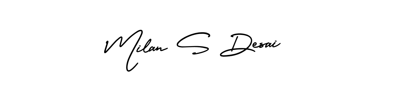 How to make Milan S Desai name signature. Use AmerikaSignatureDemo-Regular style for creating short signs online. This is the latest handwritten sign. Milan S Desai signature style 3 images and pictures png