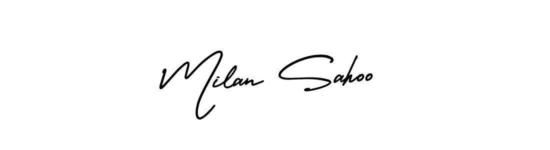 You should practise on your own different ways (AmerikaSignatureDemo-Regular) to write your name (Milan Sahoo) in signature. don't let someone else do it for you. Milan Sahoo signature style 3 images and pictures png
