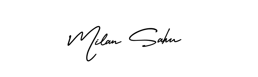 The best way (AmerikaSignatureDemo-Regular) to make a short signature is to pick only two or three words in your name. The name Milan Sahu include a total of six letters. For converting this name. Milan Sahu signature style 3 images and pictures png