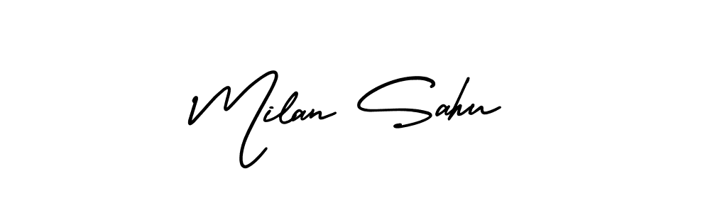 The best way (AmerikaSignatureDemo-Regular) to make a short signature is to pick only two or three words in your name. The name Milan Sahu include a total of six letters. For converting this name. Milan Sahu signature style 3 images and pictures png