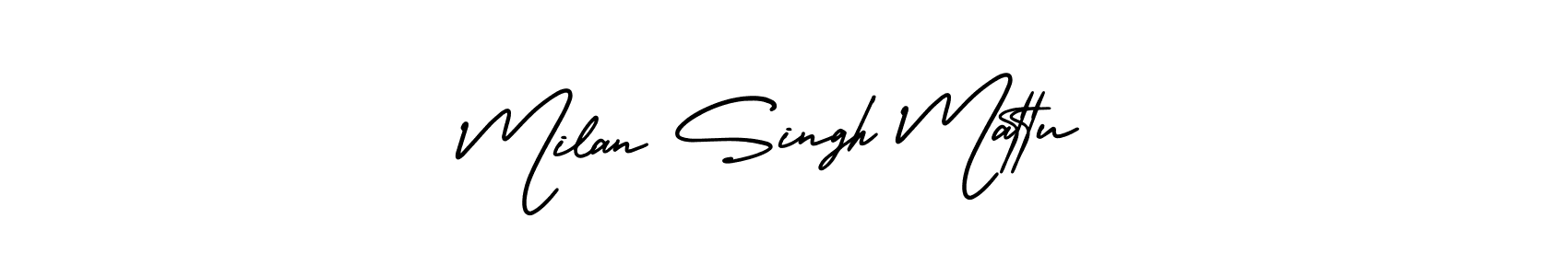 You should practise on your own different ways (AmerikaSignatureDemo-Regular) to write your name (Milan Singh Mattu) in signature. don't let someone else do it for you. Milan Singh Mattu signature style 3 images and pictures png