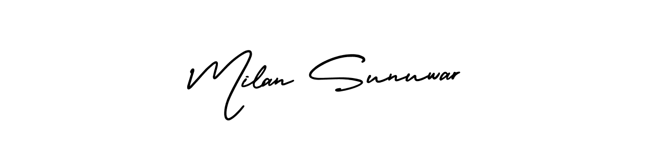 This is the best signature style for the Milan Sunuwar name. Also you like these signature font (AmerikaSignatureDemo-Regular). Mix name signature. Milan Sunuwar signature style 3 images and pictures png