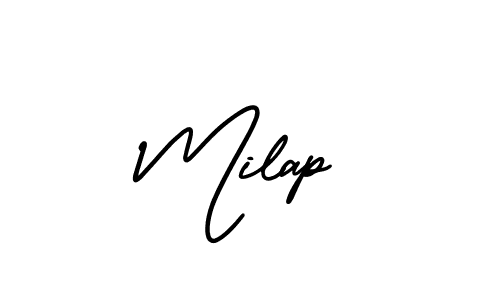 The best way (AmerikaSignatureDemo-Regular) to make a short signature is to pick only two or three words in your name. The name Milap include a total of six letters. For converting this name. Milap signature style 3 images and pictures png