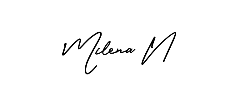 AmerikaSignatureDemo-Regular is a professional signature style that is perfect for those who want to add a touch of class to their signature. It is also a great choice for those who want to make their signature more unique. Get Milena N name to fancy signature for free. Milena N signature style 3 images and pictures png