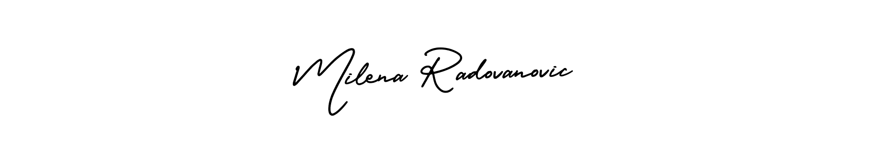 AmerikaSignatureDemo-Regular is a professional signature style that is perfect for those who want to add a touch of class to their signature. It is also a great choice for those who want to make their signature more unique. Get Milena Radovanovic name to fancy signature for free. Milena Radovanovic signature style 3 images and pictures png