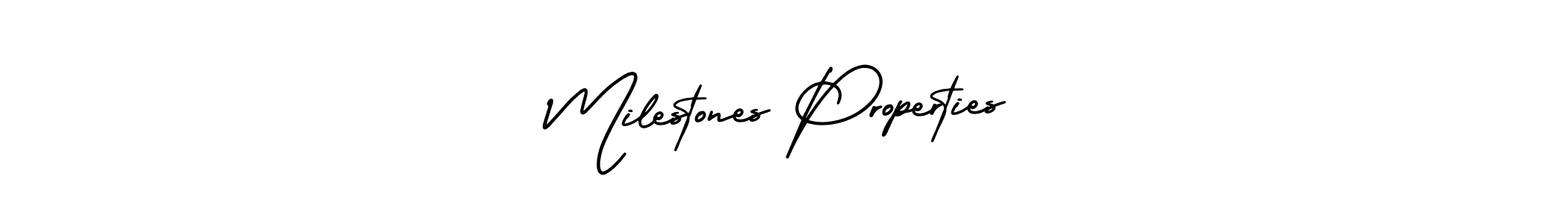 AmerikaSignatureDemo-Regular is a professional signature style that is perfect for those who want to add a touch of class to their signature. It is also a great choice for those who want to make their signature more unique. Get Milestones Properties name to fancy signature for free. Milestones Properties signature style 3 images and pictures png