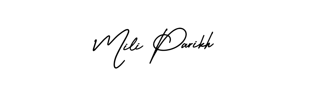 The best way (AmerikaSignatureDemo-Regular) to make a short signature is to pick only two or three words in your name. The name Mili Parikh include a total of six letters. For converting this name. Mili Parikh signature style 3 images and pictures png