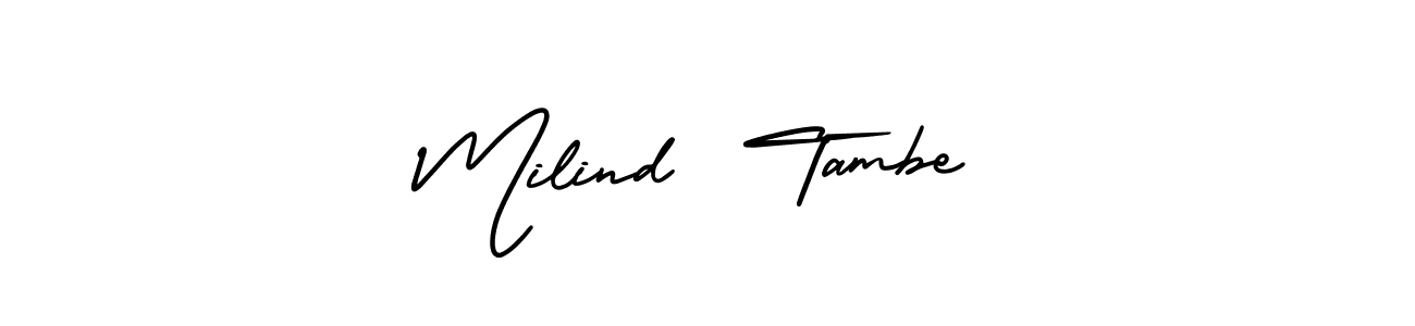 The best way (AmerikaSignatureDemo-Regular) to make a short signature is to pick only two or three words in your name. The name Milind  Tambe include a total of six letters. For converting this name. Milind  Tambe signature style 3 images and pictures png