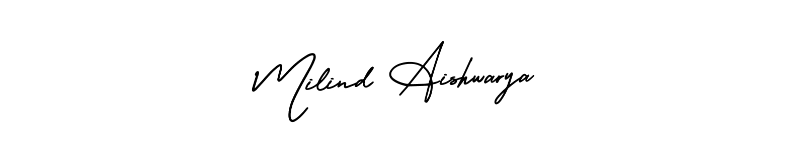 This is the best signature style for the Milind Aishwarya name. Also you like these signature font (AmerikaSignatureDemo-Regular). Mix name signature. Milind Aishwarya signature style 3 images and pictures png