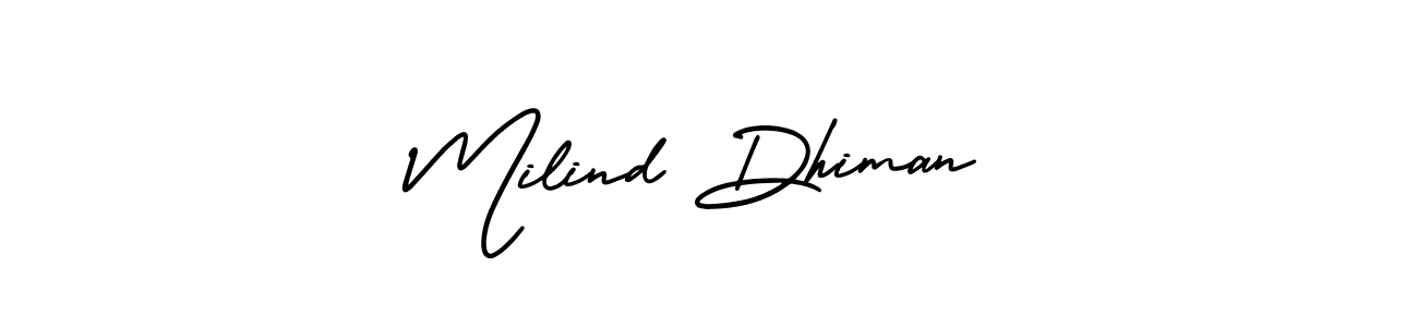This is the best signature style for the Milind Dhiman name. Also you like these signature font (AmerikaSignatureDemo-Regular). Mix name signature. Milind Dhiman signature style 3 images and pictures png