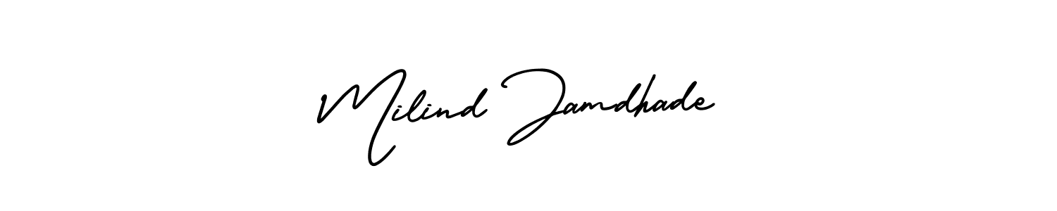 AmerikaSignatureDemo-Regular is a professional signature style that is perfect for those who want to add a touch of class to their signature. It is also a great choice for those who want to make their signature more unique. Get Milind Jamdhade name to fancy signature for free. Milind Jamdhade signature style 3 images and pictures png