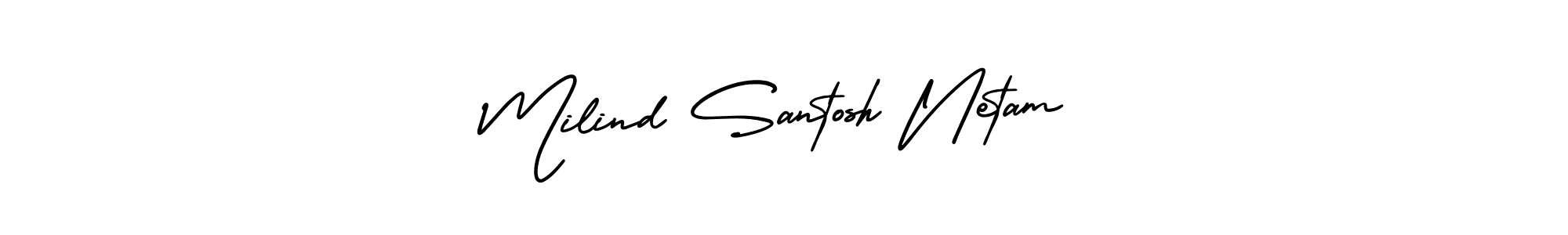 You should practise on your own different ways (AmerikaSignatureDemo-Regular) to write your name (Milind Santosh Netam) in signature. don't let someone else do it for you. Milind Santosh Netam signature style 3 images and pictures png