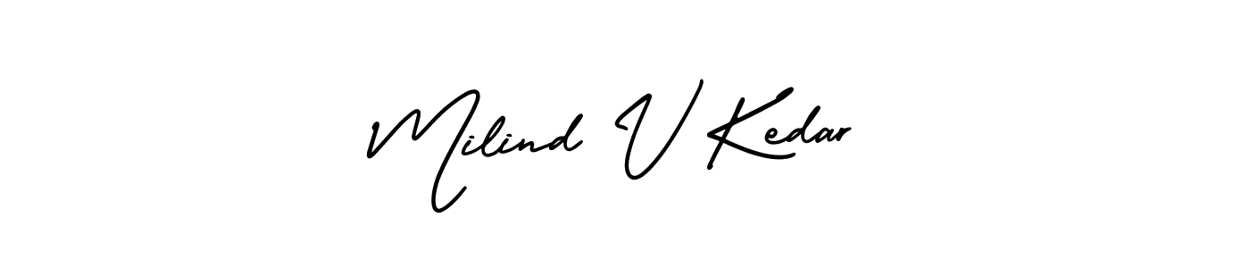 This is the best signature style for the Milind V Kedar name. Also you like these signature font (AmerikaSignatureDemo-Regular). Mix name signature. Milind V Kedar signature style 3 images and pictures png