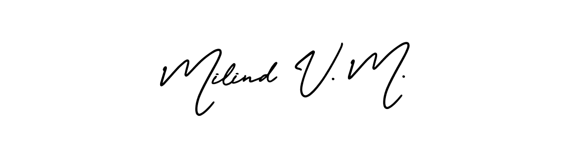 How to make Milind V. M. name signature. Use AmerikaSignatureDemo-Regular style for creating short signs online. This is the latest handwritten sign. Milind V. M. signature style 3 images and pictures png