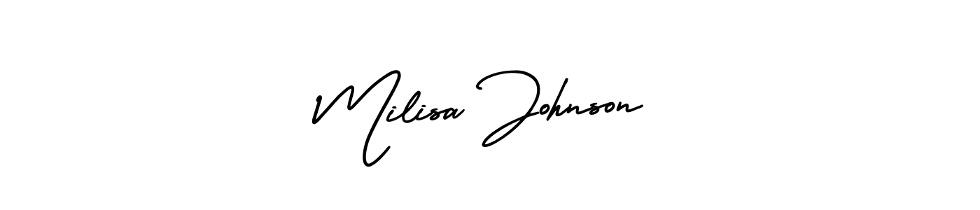 This is the best signature style for the Milisa Johnson name. Also you like these signature font (AmerikaSignatureDemo-Regular). Mix name signature. Milisa Johnson signature style 3 images and pictures png