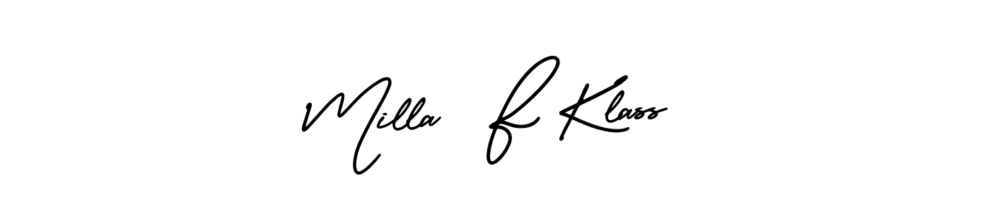 You should practise on your own different ways (AmerikaSignatureDemo-Regular) to write your name (Milla  F Klass) in signature. don't let someone else do it for you. Milla  F Klass signature style 3 images and pictures png