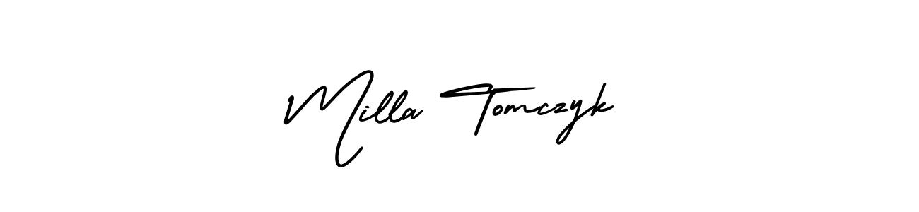 Make a short Milla Tomczyk signature style. Manage your documents anywhere anytime using AmerikaSignatureDemo-Regular. Create and add eSignatures, submit forms, share and send files easily. Milla Tomczyk signature style 3 images and pictures png