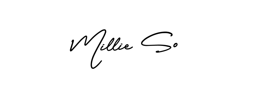 if you are searching for the best signature style for your name Millie So. so please give up your signature search. here we have designed multiple signature styles  using AmerikaSignatureDemo-Regular. Millie So signature style 3 images and pictures png