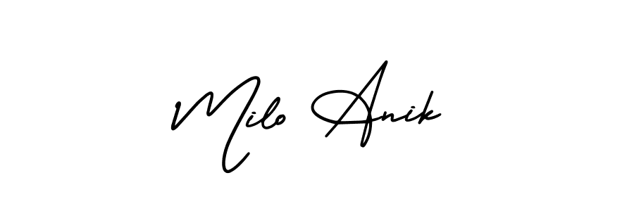 This is the best signature style for the Milo Anik name. Also you like these signature font (AmerikaSignatureDemo-Regular). Mix name signature. Milo Anik signature style 3 images and pictures png