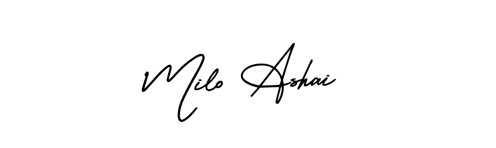 How to make Milo Ashai name signature. Use AmerikaSignatureDemo-Regular style for creating short signs online. This is the latest handwritten sign. Milo Ashai signature style 3 images and pictures png
