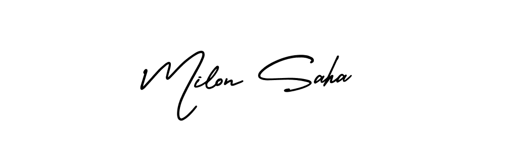 if you are searching for the best signature style for your name Milon Saha. so please give up your signature search. here we have designed multiple signature styles  using AmerikaSignatureDemo-Regular. Milon Saha signature style 3 images and pictures png