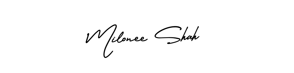 if you are searching for the best signature style for your name Milonee Shah. so please give up your signature search. here we have designed multiple signature styles  using AmerikaSignatureDemo-Regular. Milonee Shah signature style 3 images and pictures png