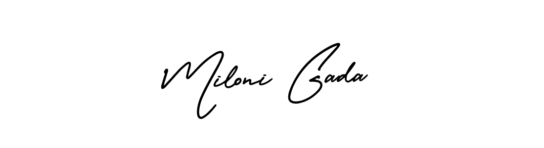 The best way (AmerikaSignatureDemo-Regular) to make a short signature is to pick only two or three words in your name. The name Miloni Gada include a total of six letters. For converting this name. Miloni Gada signature style 3 images and pictures png