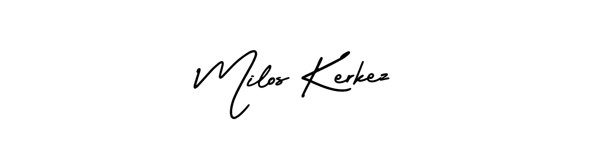You should practise on your own different ways (AmerikaSignatureDemo-Regular) to write your name (Milos Kerkez) in signature. don't let someone else do it for you. Milos Kerkez signature style 3 images and pictures png