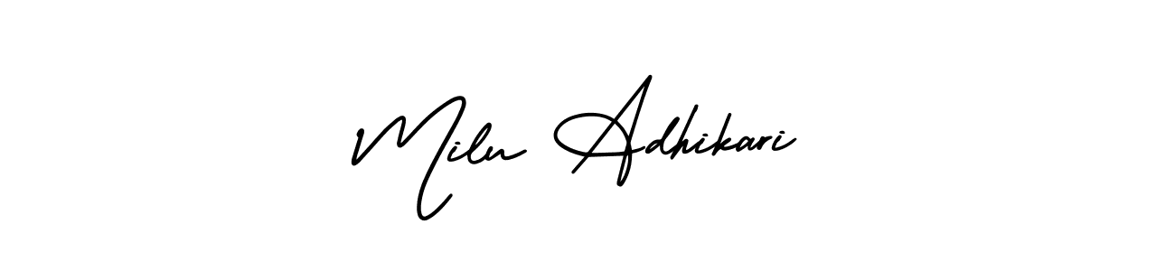 AmerikaSignatureDemo-Regular is a professional signature style that is perfect for those who want to add a touch of class to their signature. It is also a great choice for those who want to make their signature more unique. Get Milu Adhikari name to fancy signature for free. Milu Adhikari signature style 3 images and pictures png