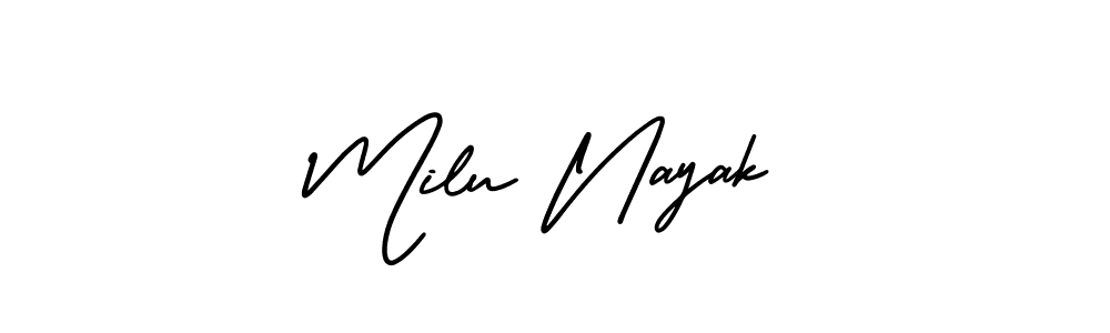 if you are searching for the best signature style for your name Milu Nayak. so please give up your signature search. here we have designed multiple signature styles  using AmerikaSignatureDemo-Regular. Milu Nayak signature style 3 images and pictures png