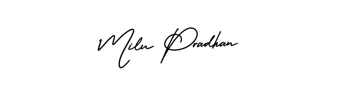 How to Draw Milu Pradhan signature style? AmerikaSignatureDemo-Regular is a latest design signature styles for name Milu Pradhan. Milu Pradhan signature style 3 images and pictures png