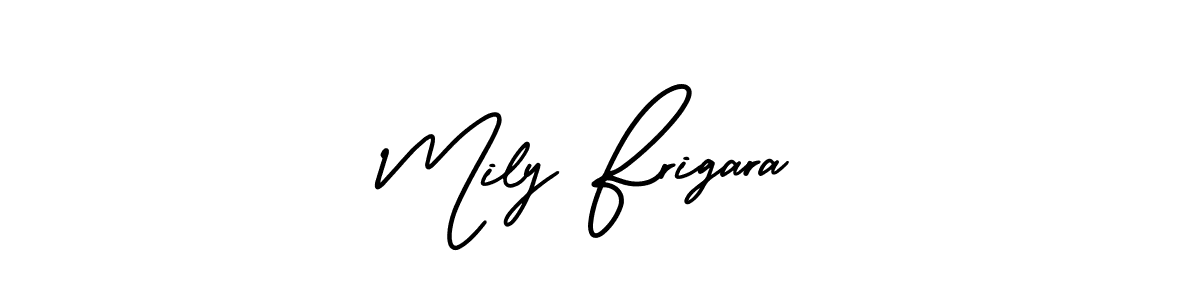 This is the best signature style for the Mily Frigara name. Also you like these signature font (AmerikaSignatureDemo-Regular). Mix name signature. Mily Frigara signature style 3 images and pictures png