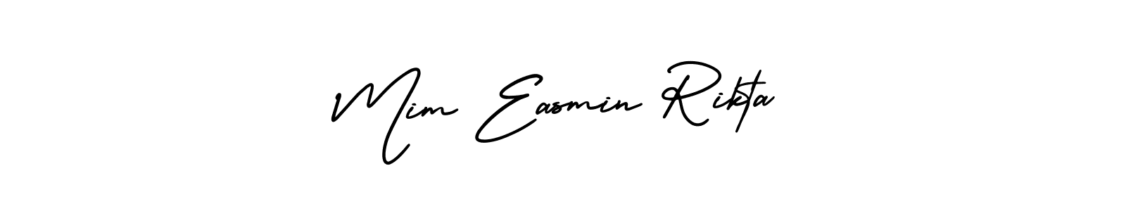 You should practise on your own different ways (AmerikaSignatureDemo-Regular) to write your name (Mim Easmin Rikta) in signature. don't let someone else do it for you. Mim Easmin Rikta signature style 3 images and pictures png