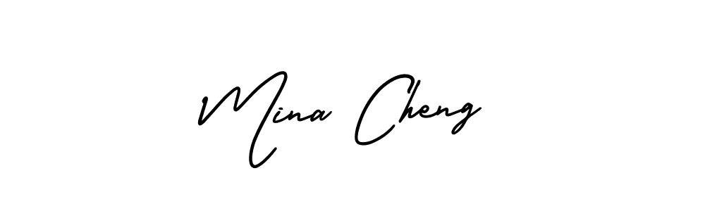 AmerikaSignatureDemo-Regular is a professional signature style that is perfect for those who want to add a touch of class to their signature. It is also a great choice for those who want to make their signature more unique. Get Mina Cheng name to fancy signature for free. Mina Cheng signature style 3 images and pictures png