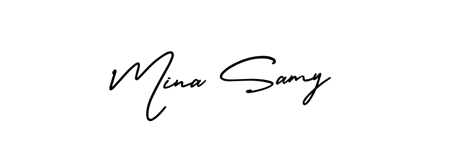 How to make Mina Samy name signature. Use AmerikaSignatureDemo-Regular style for creating short signs online. This is the latest handwritten sign. Mina Samy signature style 3 images and pictures png