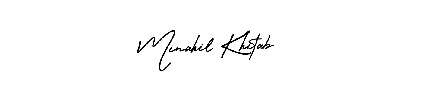 How to make Minahil Khitab name signature. Use AmerikaSignatureDemo-Regular style for creating short signs online. This is the latest handwritten sign. Minahil Khitab signature style 3 images and pictures png