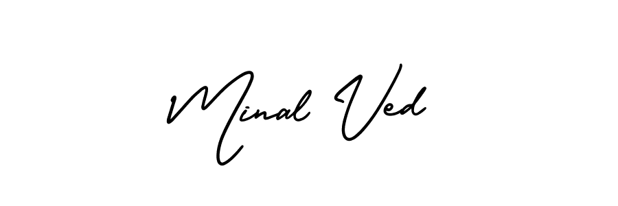 Minal Ved stylish signature style. Best Handwritten Sign (AmerikaSignatureDemo-Regular) for my name. Handwritten Signature Collection Ideas for my name Minal Ved. Minal Ved signature style 3 images and pictures png