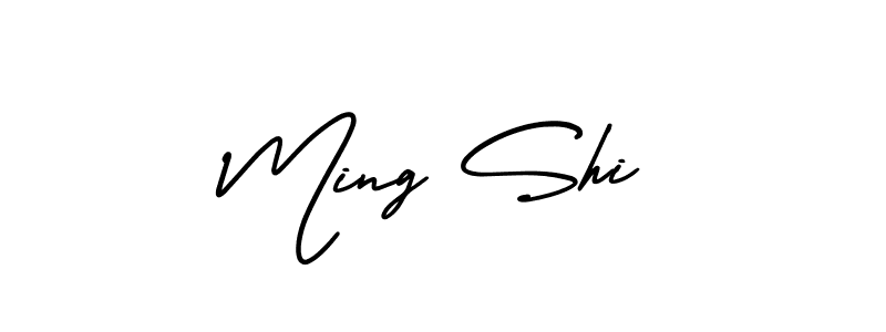 You should practise on your own different ways (AmerikaSignatureDemo-Regular) to write your name (Ming Shi) in signature. don't let someone else do it for you. Ming Shi signature style 3 images and pictures png